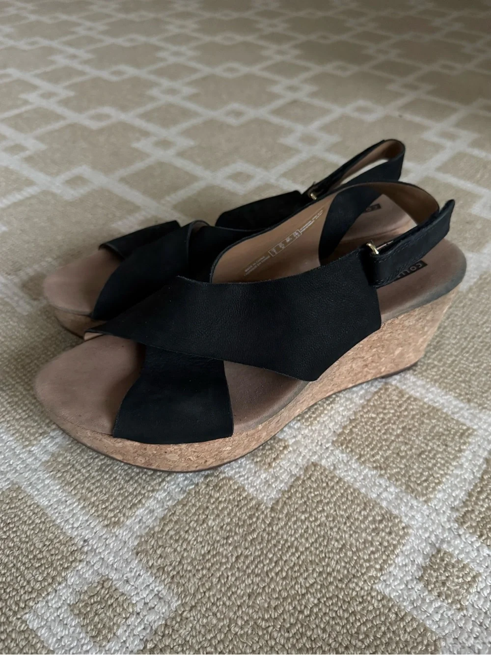 Clarks Annadel Eirwyn Nubuck Cork Wedge Sandals Summer Shoes Black 8.5
